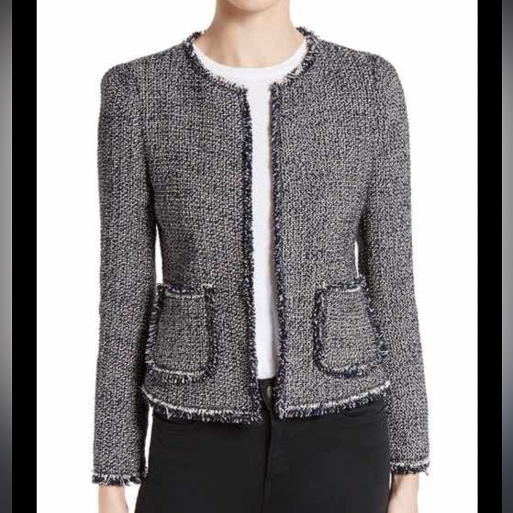 Rebecca Taylor Raw Edge Tweed Navy/pink Blazer Size 0
